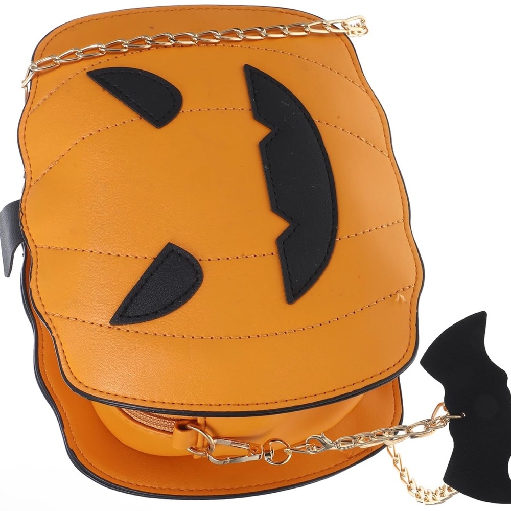 NEW! Pumpkin & Bat Halloween Jack-o’-lantern Crossbody Purse - Picture 12 of 14